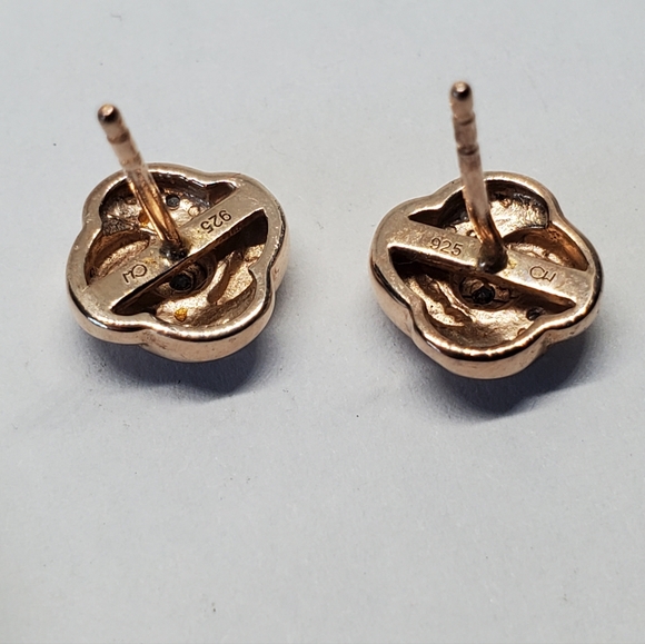 Rose Gold Sterling Silver Diamond Knot Stud Earrings - Picture 5 of 7